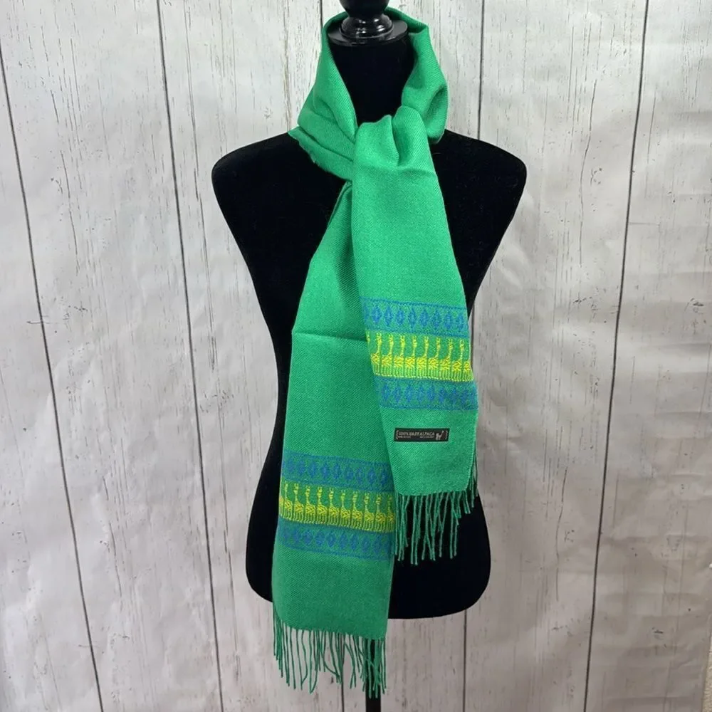 Baby Alpaca 100% Fringe Luxurious Soft Cozy Handmade Knit Kelly Green Scarf